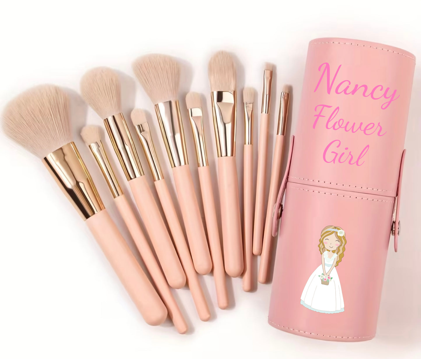Personalised Makeup Brush Set & hairbrush for Bridesmaid Flower Girl