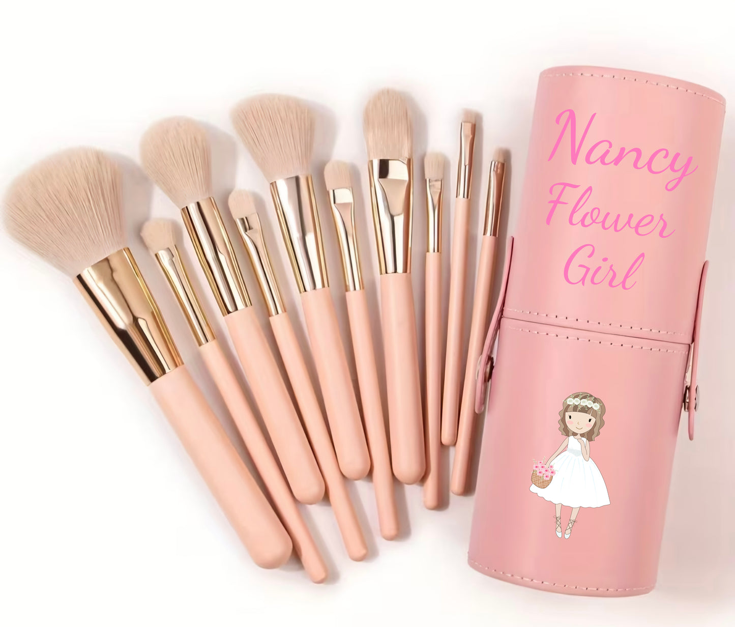 Personalised Makeup Brush Set & hairbrush for Bridesmaid Flower Girl