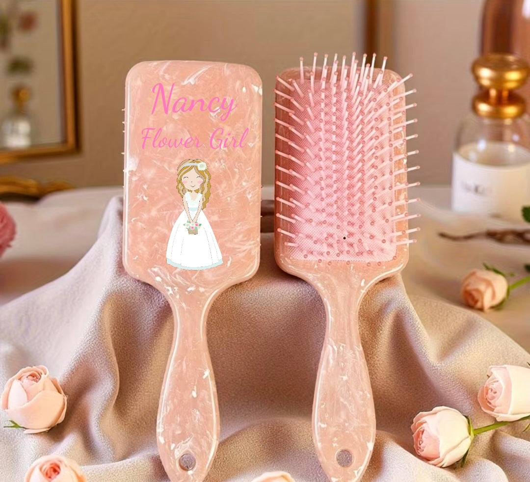 Personalised Makeup Brush Set & hairbrush for Bridesmaid Flower Girl