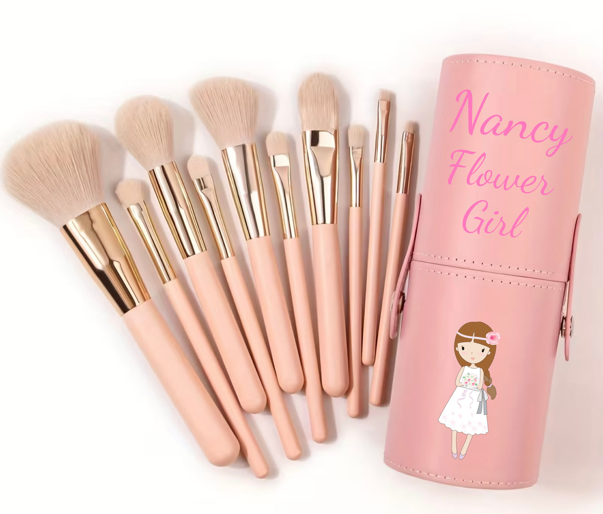Personalised Makeup Brush Set & hairbrush for Bridesmaid Flower Girl