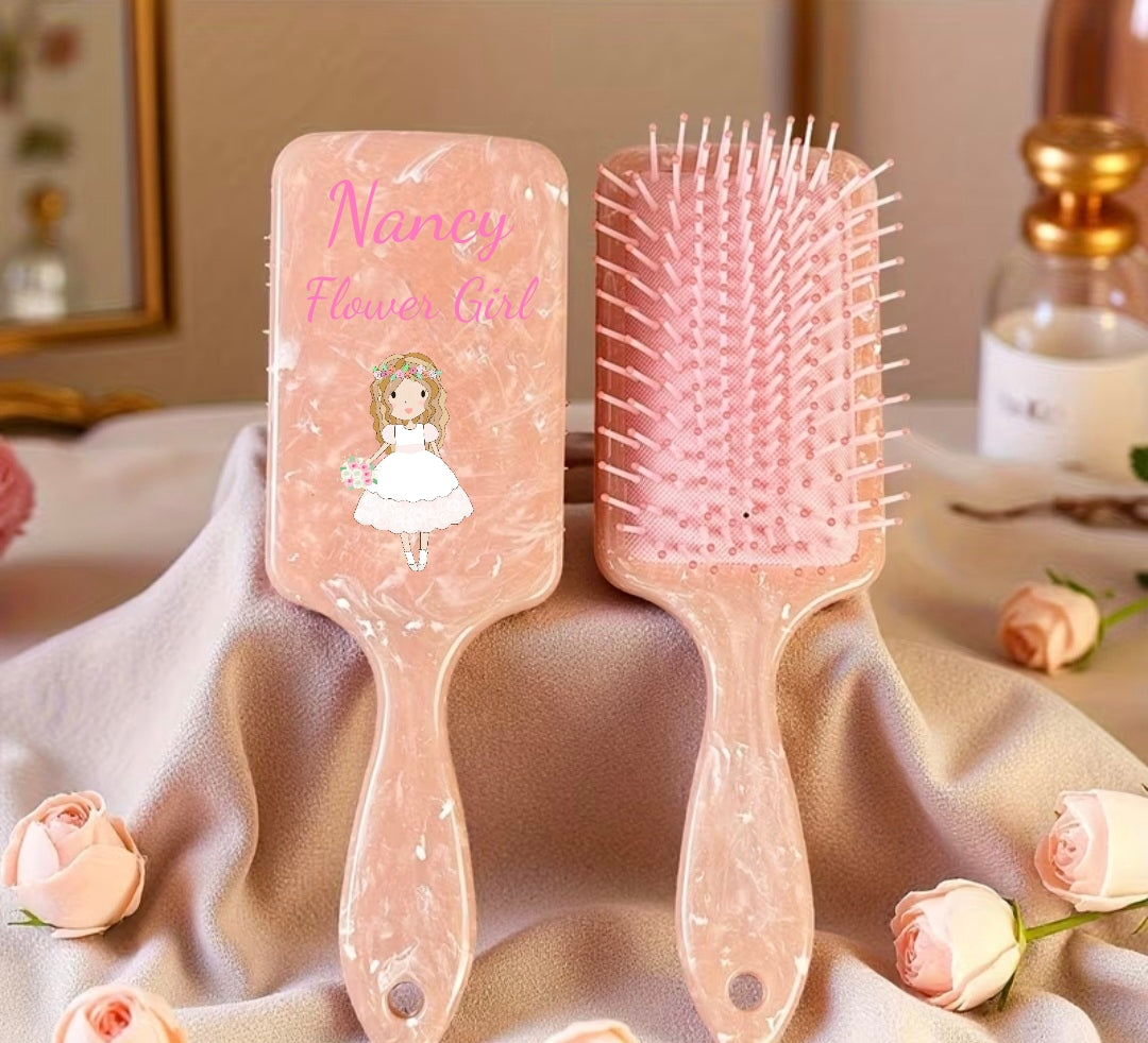 Personalised Makeup Brush Set & hairbrush for Bridesmaid Flower Girl